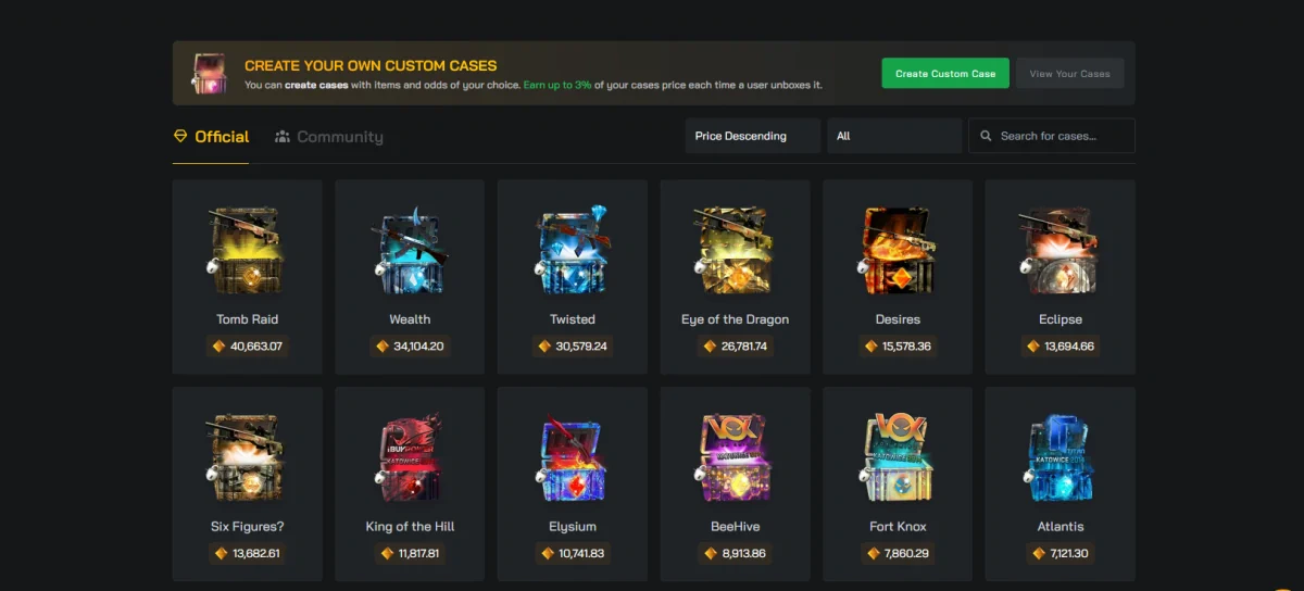 CS2 case opening site - clash.gg case opening overview